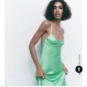 Zara green satin dress L
